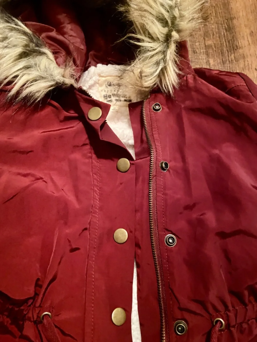 Like new Copper Key Girls Burgundy/Cranberry/Maroon Sz Small Faux Fur hood